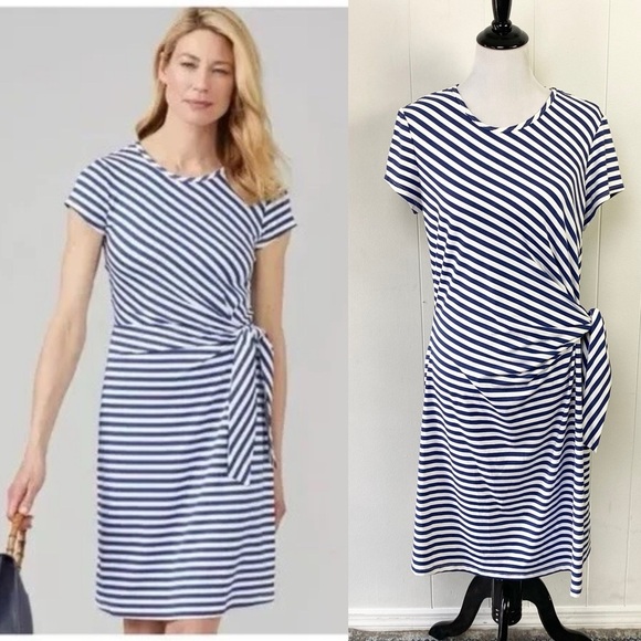 J MCLAUGHLIN Cap Sleeve Elora Dress Size XL White Navy  Blue Catalina Cloth - Picture 1 of 15